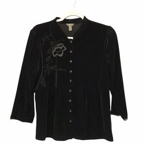 J.Jill Black Velvet button-down long sleeve shirt size medium